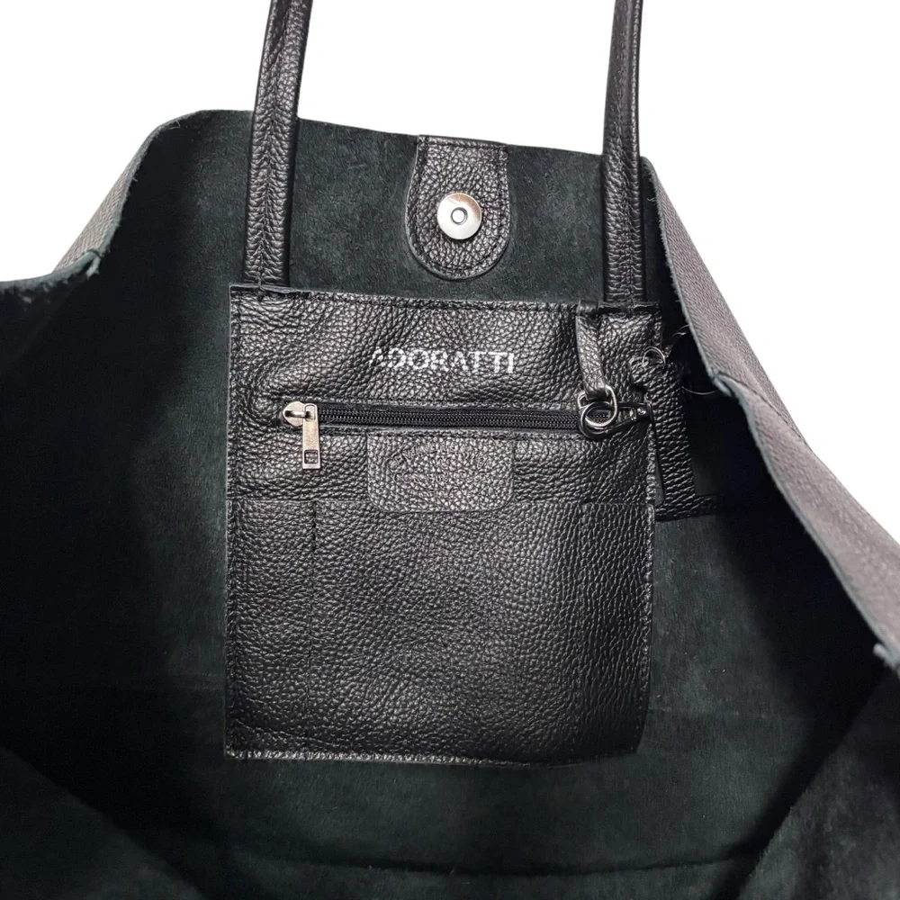 Adoratti Leather Carryall Tote Black Italian Leather NWOT Elegant Tote Bag - Picture 9 of 16